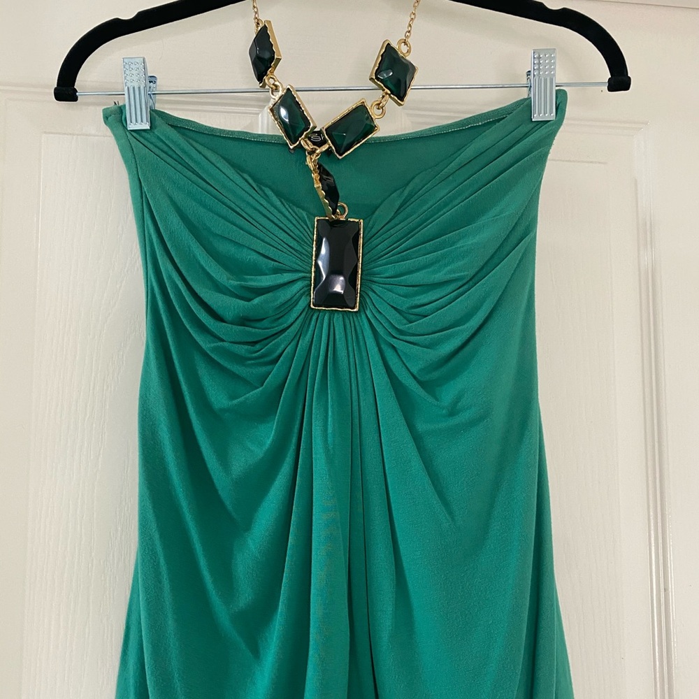 Sky emerald green top with jewelled neckline